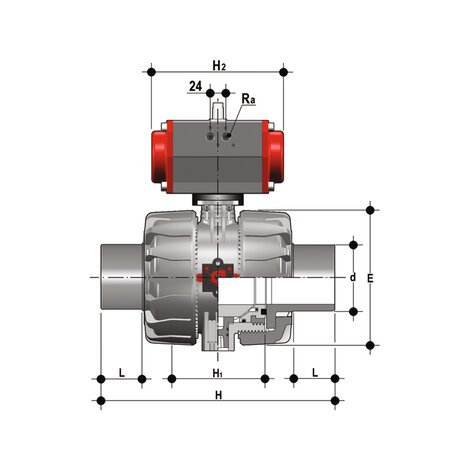 VKDDC/CP NC - Pneumatically actuated ball valve DN 65:100
