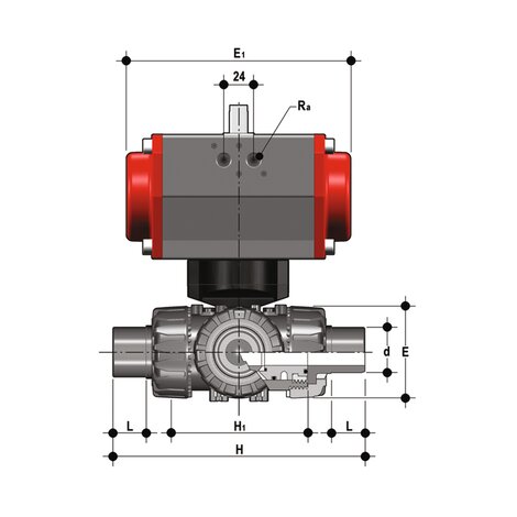 TKDDV/CP DA - Pneumatically actuated ball valve DN 10:50