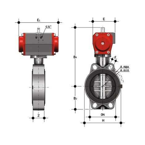 FEOV/CP NC - Pneumatically actuated butterfly valve DN 80:150