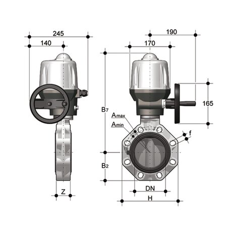 FKOM/CE 90-240V AC - Electrically actuated butterfly valve DN 250:300