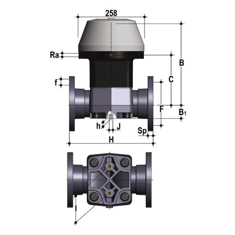 VMOF/CP NC - Pneumatically actuated diaphragm valve DN 80:100