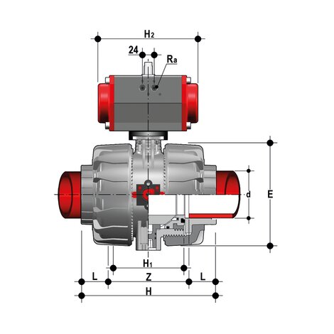 VKDIF/CP NO - Pneumatically actuated ball valve DN 65:100