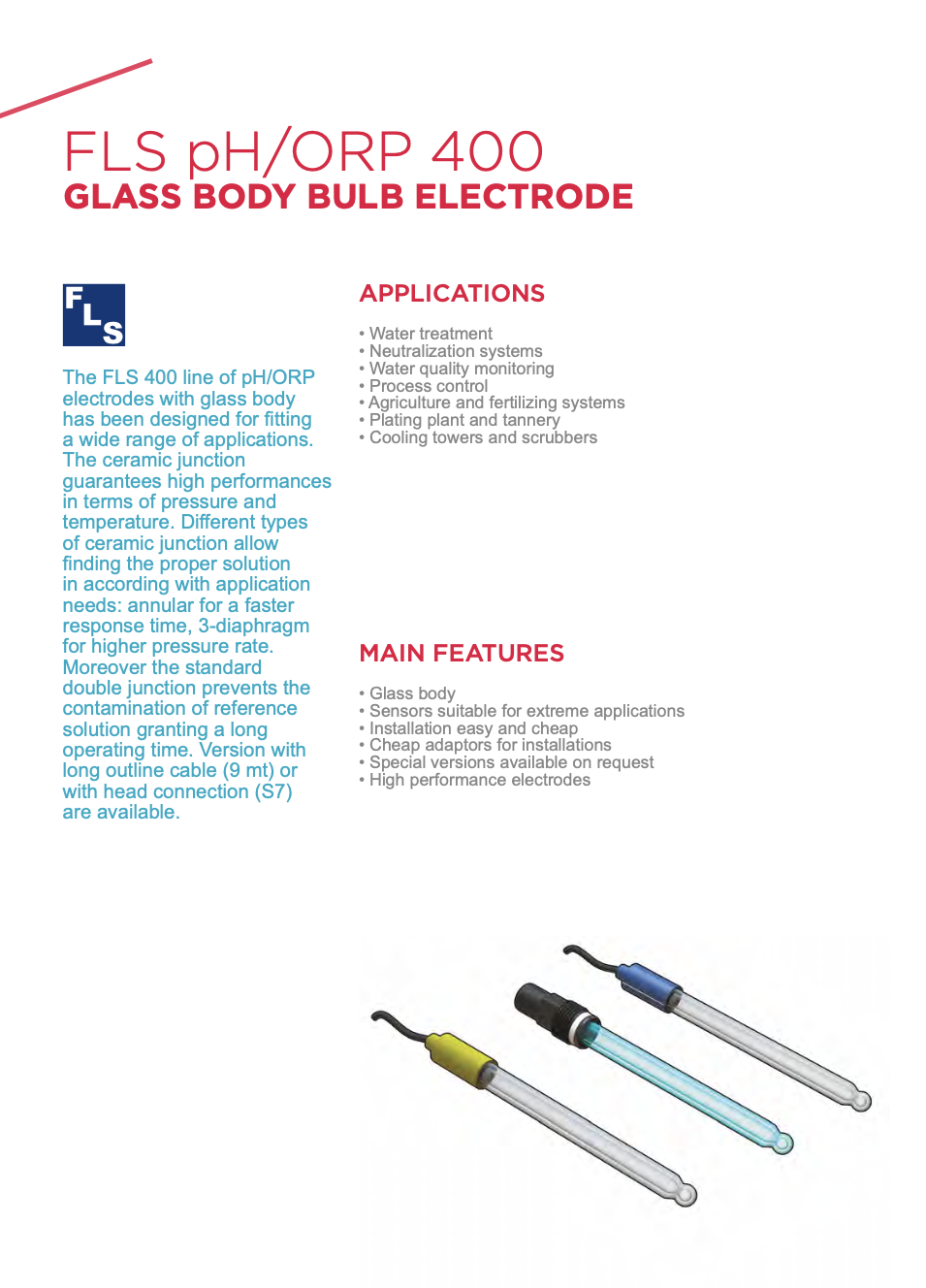 ph/ORP 400 Glass body bulb electrode